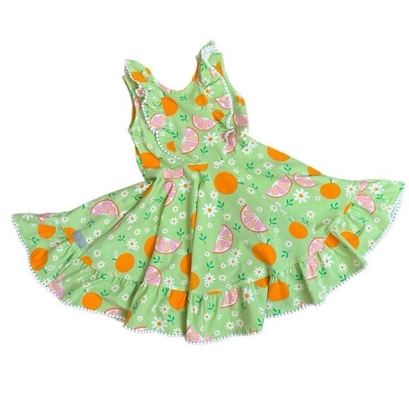 Eleanor Rose Demi Dress Size 7-8 Green Oranges Daisy Floral Sleeveless NEW - Picture 2 of 4